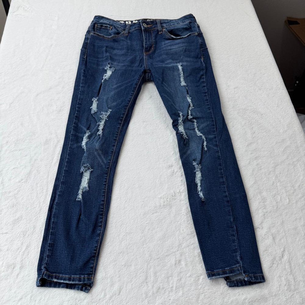 S.O.N.G. Curvy Mid Rise Skinny Ankle Jeans Womens 7/28 Indigo Good Distressed